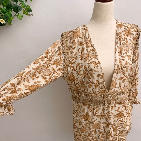 Cleobella Victoria Faux Wrap Floral Brown Dress Size XL - Picture 5 of 15